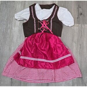 German Trachten Dirndl Oktoberfest Fancy Dress Up Halloween Adult Costume 3 Pcs‎